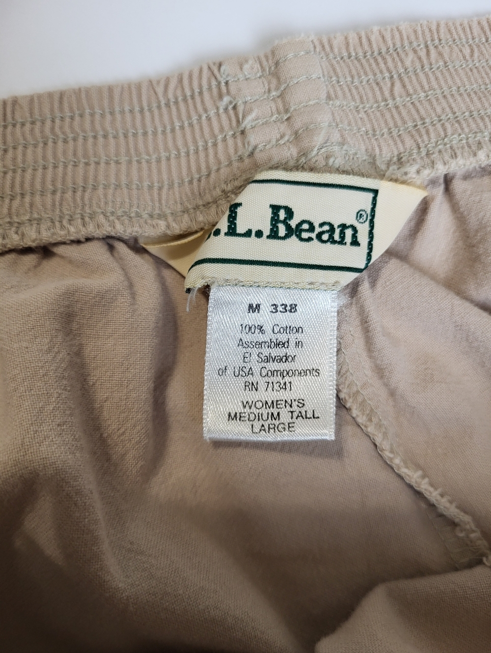 LL Bean Pull On‎ Khaki Pants Elastic Waist Cotton Women's Size Medium Tall Large - Picture 6 of 9